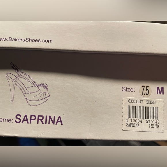 BAKER SLINGBACK, Black Leather Platform Open Toe High Heel, Saprina Stiletto 7.5 - Picture 5 of 5